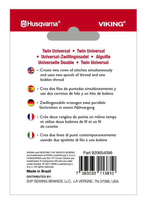 Husqvarna HV TWIN UNIVERSAL NEEDLE 1.6MM SIZE 80/12 , 1-PACK #920654096