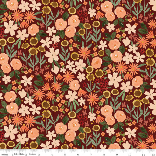 Riley Blake Designs Fabric - Happy Fall Days - Autumn Fields Maroon #c16341-maroon