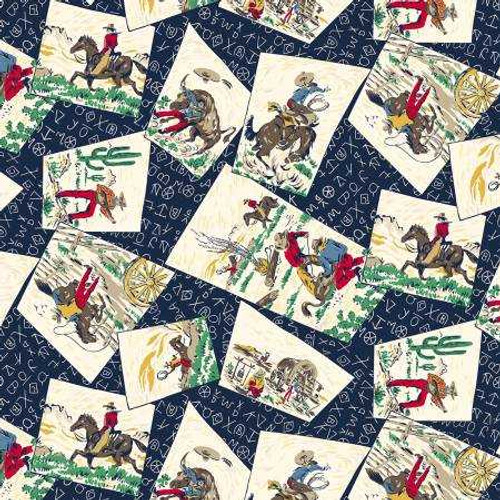 Michael Miller Fabric - Buckaroo - Navy Ranchers #dcx12432-navy Premier Stitching