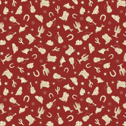 Michael Miller Fabric - Buckaroo - Red Country Song Cowboy #dcx12438-redx Premier Stitching