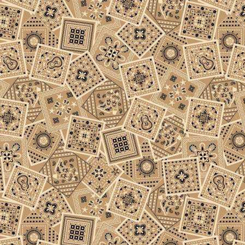 Michael Miller Fabric - Buckaroo - Tan Cowboy Bandana #dcx12435-tanx Premier Stitching