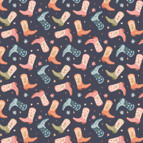 Cloud9 Fabrics - Petals & Pony Luck - Cowgirl Kicks Navy Organic Cotton #228237-x