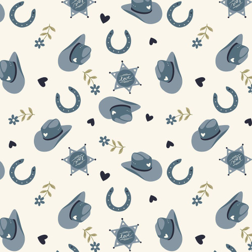 Cloud9 Fabrics - Petals & Pony Luck - Rodeo Romance Blue Organic Cotton #228243-x