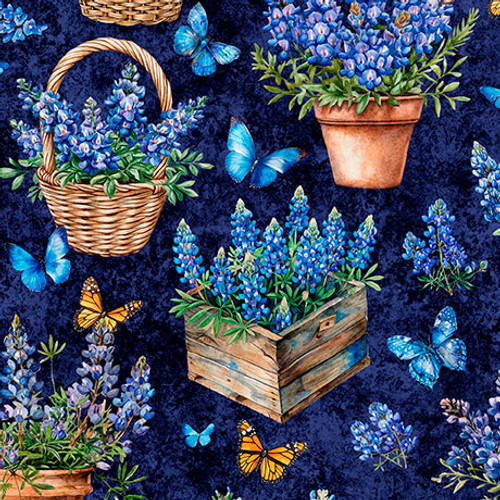 QT Fabrics - Grab Bag Season 3 - Potted Bluebonnets Navy #31456-n