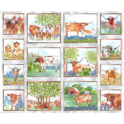 QT Fabrics- Longhorns -  Texas Longhorn Patch Panel #28075-k