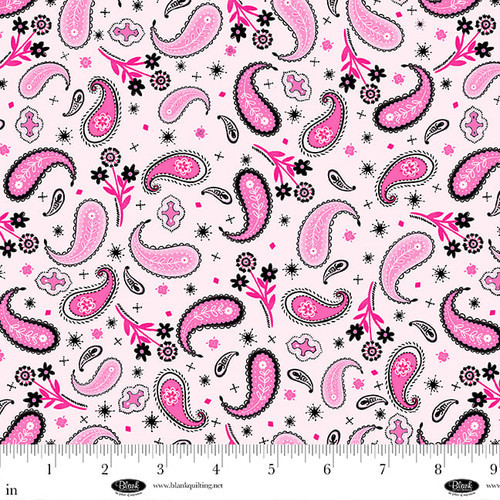 Blank Quilting Fabric - Saddle Up To The Disco - Lt Pink Paisley #4377-22