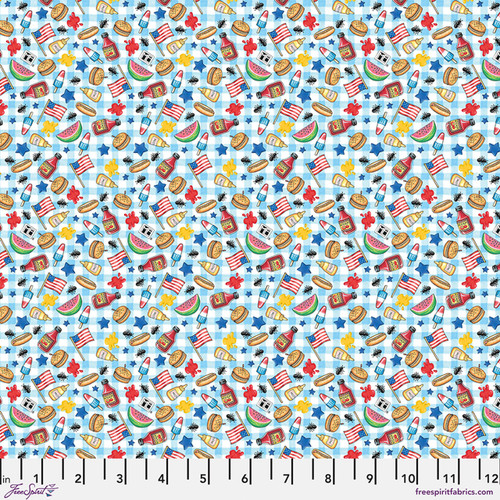 Free Spirit Fabric - Happy Birthday America - America's Birthday Cookout - Blue #pwmy030-blue