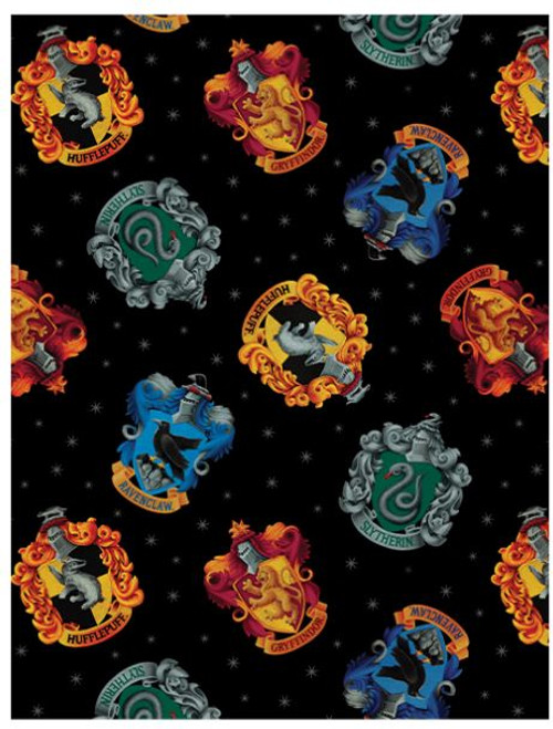 Benartex Fabrics - Harry Potter - Hogwarts Crests - Black #15213-12