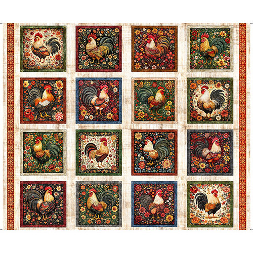 QT Fabrics - Rule The Roost - Rooster Picture Patches #31498-e