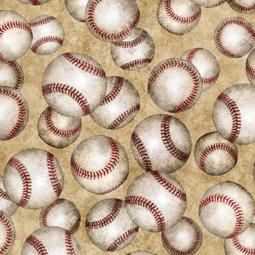QT Fabrics - Baseballs - Tan Background #30346-a