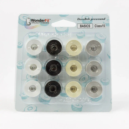 DecoBob Prewound Bobbins Class 15 - 12ct Black, White, Cream, Grey Premier Stitching