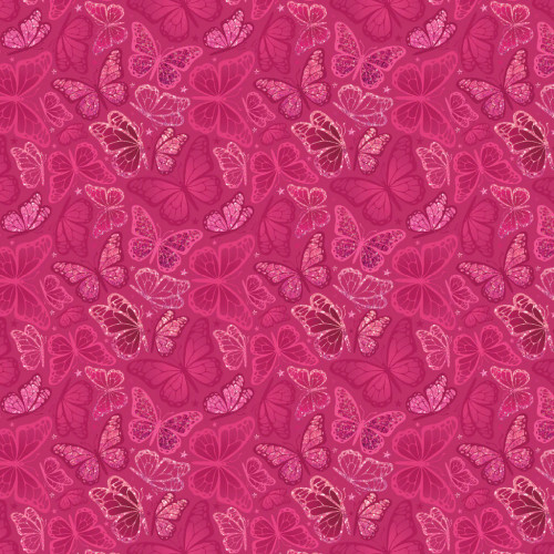 Camelot Fabrics - Disco Queen - Shimmering Butterflies - Dark Pink #55240608-01