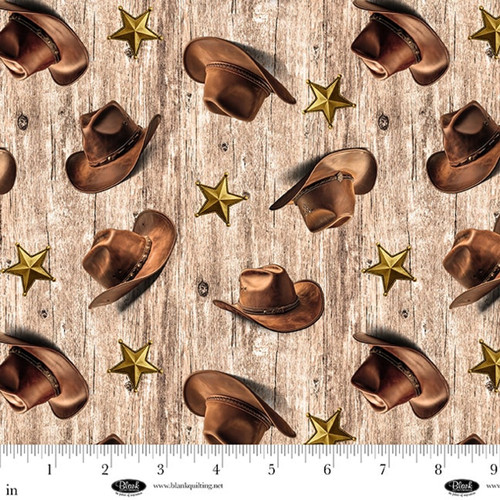 Blank Quilting Fabric - Spurs & Spirit - Cowboy Hats and Stars #4528-30