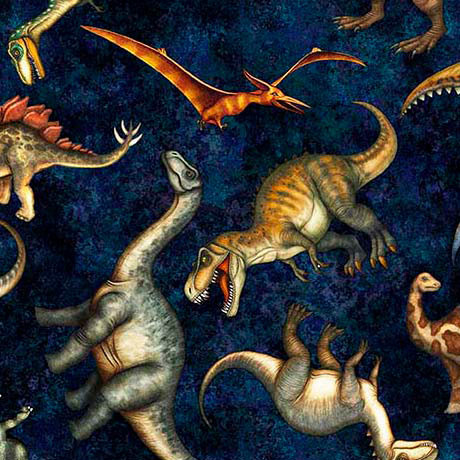 QT Fabrics - Savage Kingdom - Tossed Dinosaurs - Dark Navy #31734-n
