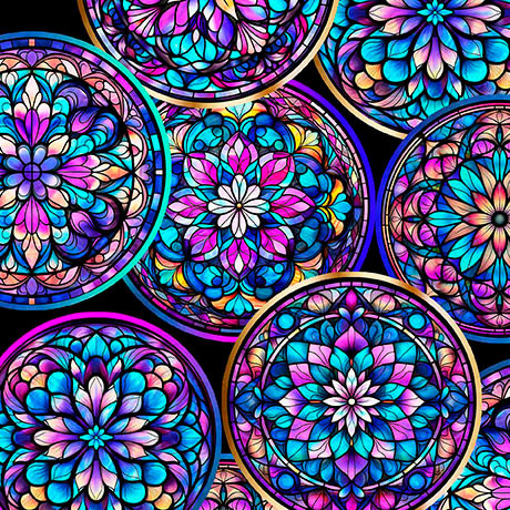 QT Fabrics - Royale - Stained Glass Circles - Black #31827-J