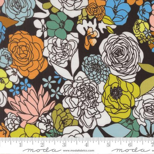 Moda Fabrics - True To Hue - Hidden Facet Florals - Black As Night #11560-12