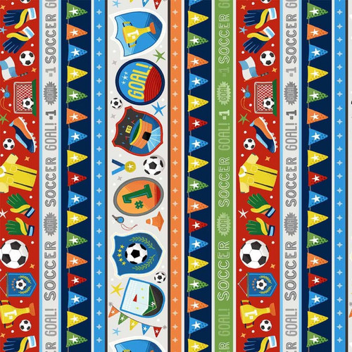 Michael Miller Fabric - Goal Getter - Multi - Soccer Star Stripe #DDC12707-MULT
