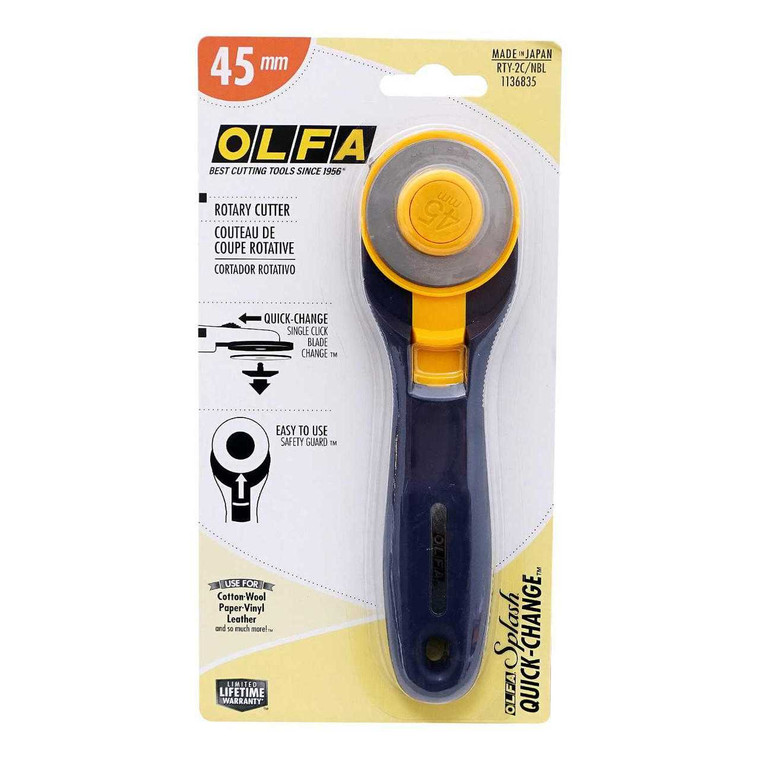 Olfa Splash Rotary Cutter 45mm Yellow and Navy Blue