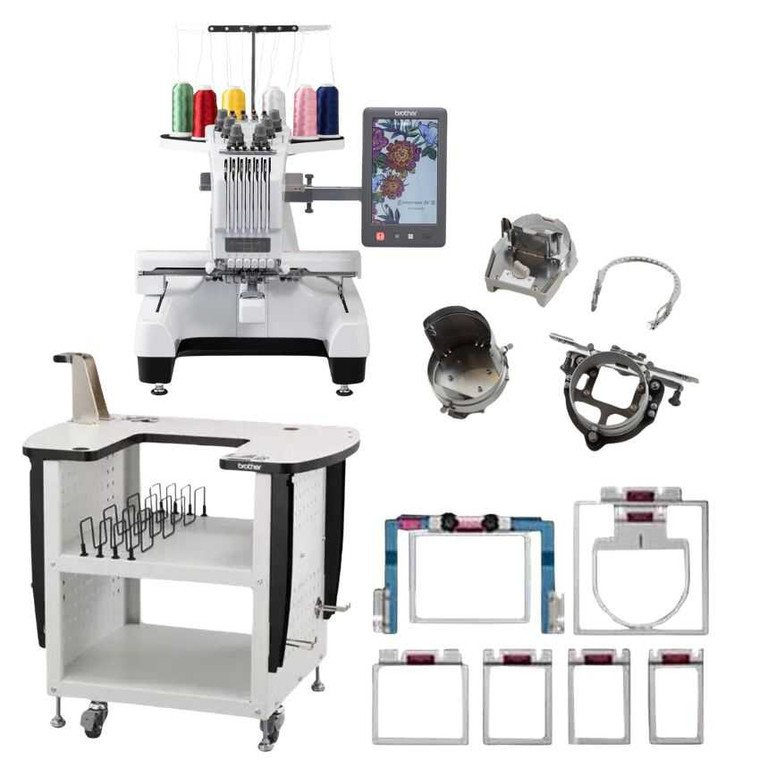 Brother PR680W 6 Needle Embroidery Machine With Cap Frame and Stand Bundle