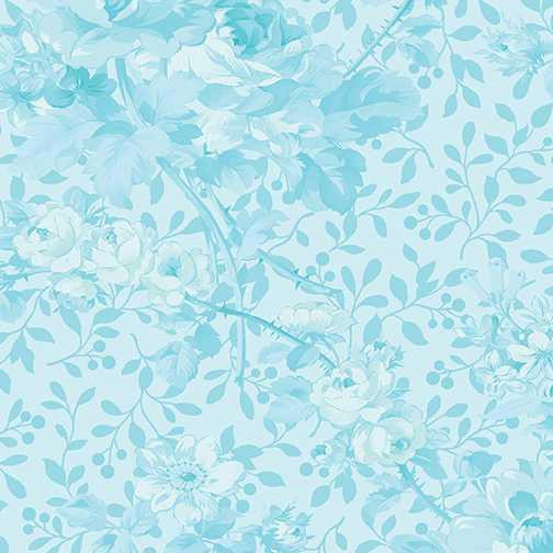 Benartex Fabric - Rose Garden Aqua