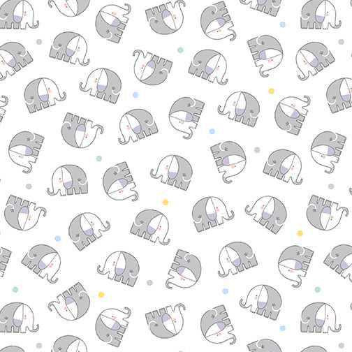 Benartex Fabric - Baby Elephant Flannel White