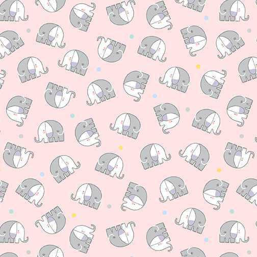 Benartex Fabric - Baby Elephant Flannel Pink