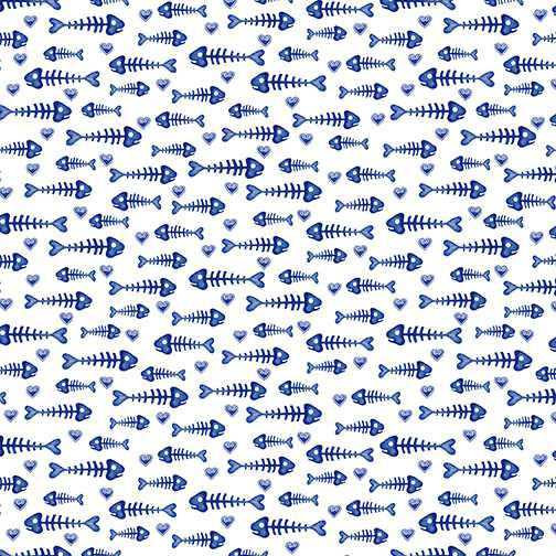 Benartex Fabric - Fish Bones - White
