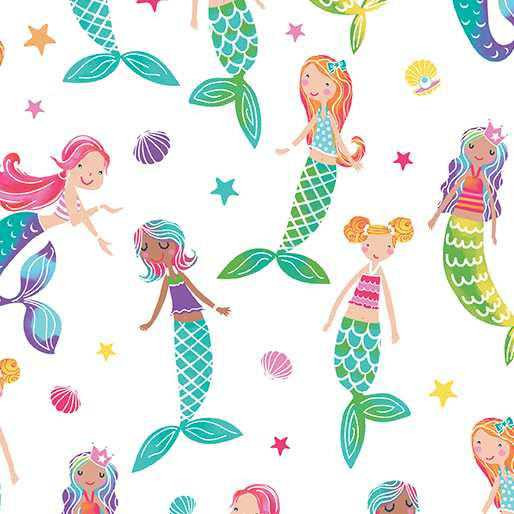 Benartex Fabric - Mermaid Friends White
