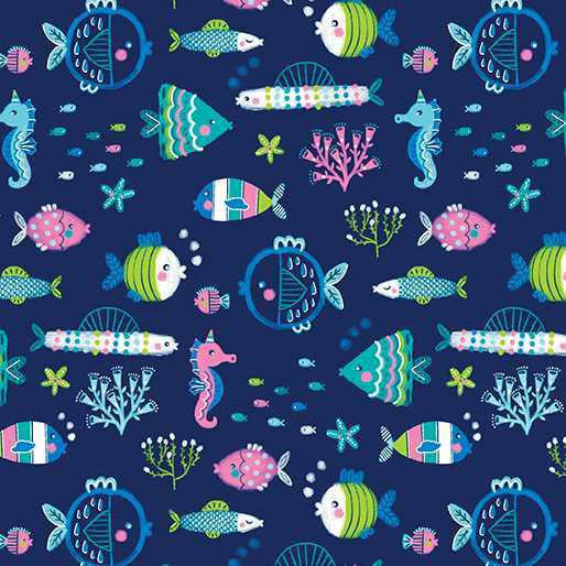 Benartex Fabric - Underwater Friends Navy