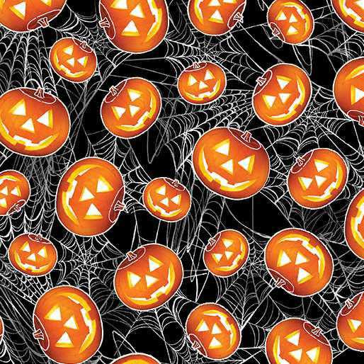 Benartex Fabric - Jack-O-Lanterns Black