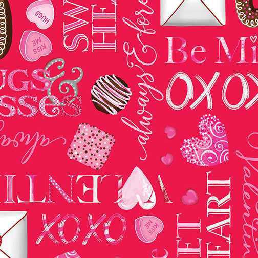 Benartex Fabric - Valentine Words Red