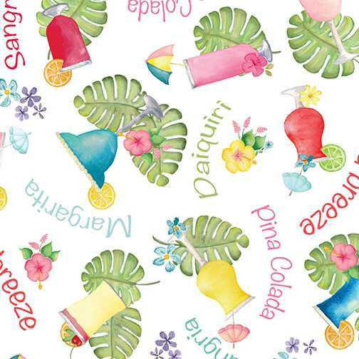 Benartex Fabric - Tropical Drinks White