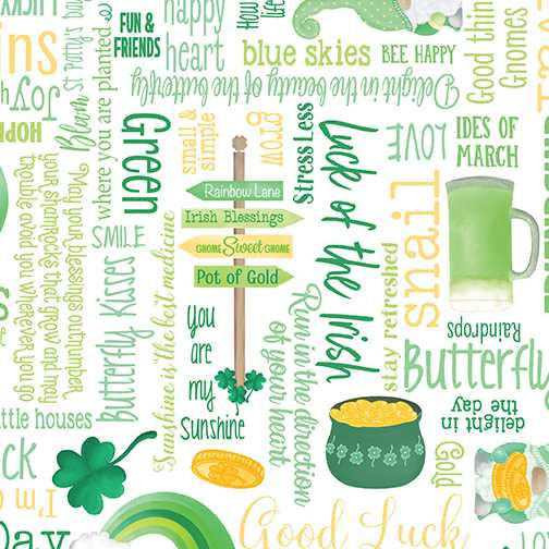 Benartex Fabric - Lucky Words White