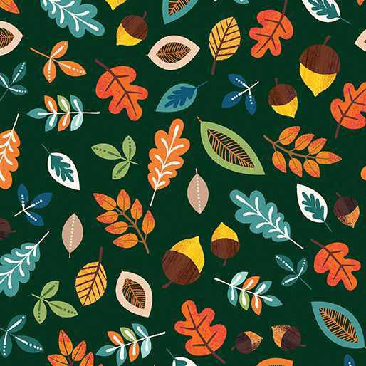 Benartex Fabric - Acorns & Leaves Forest Green
