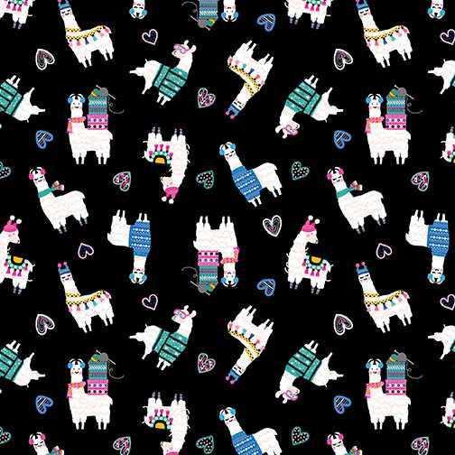 Benartex Fabric - Mini Llamas Black