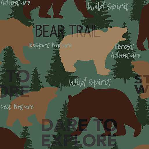 Benartex Fabric - Bear Trail Forest Green