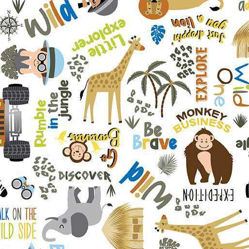 Benartex Fabric - On Safari Words White