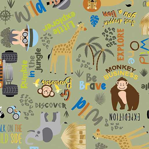 Benartex Fabric - On Safari Words Olive