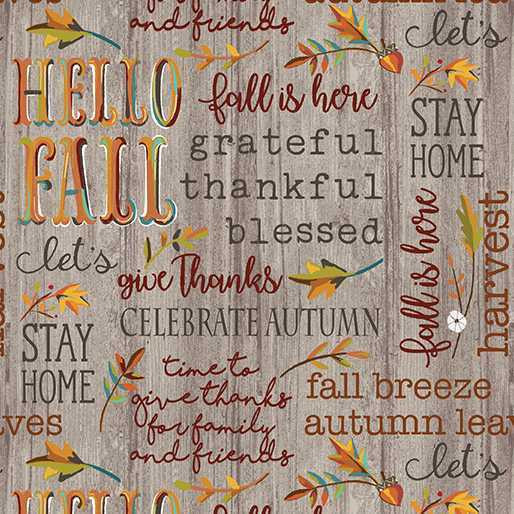 Benartex Fabric - Hello Fall Words Taupe