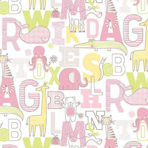 Benartex Fabric - Adorable Alphabet Pink/White