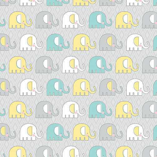 Benartex Fabric - Adorable Elephant Teal/Grey