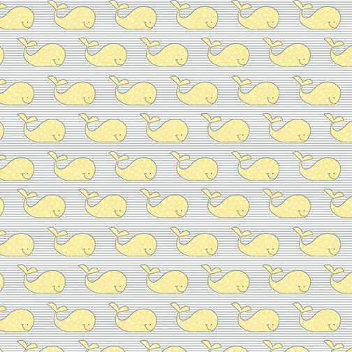 Benartex Fabric - Adorable Whale Yellow/Grey