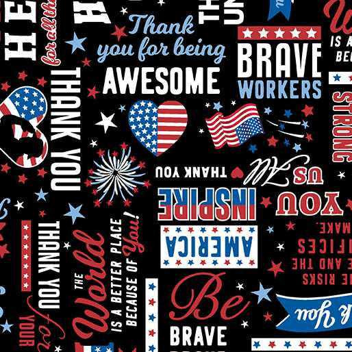 Benartex Fabric - True Hero Words Black