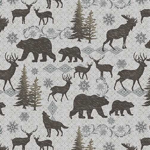 Benartex Fabric - Woodland Animals Light Gray