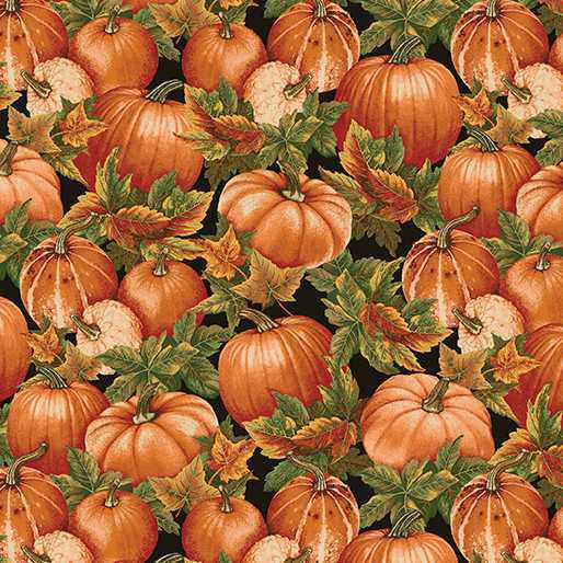 Benartex Fabric - Pumpkin Fields Black