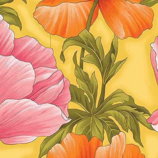 Benartex Fabric - Poppies Sunshine Pink