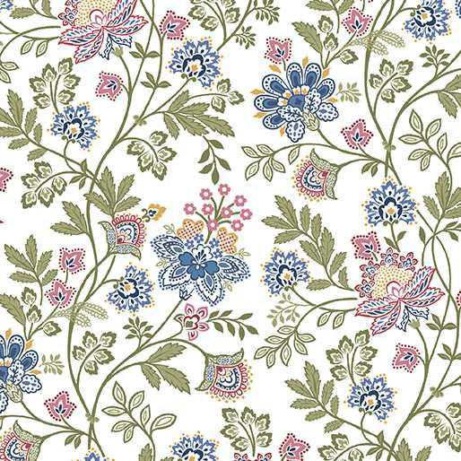 Benartex Fabric - Bandana Floral White/Multi