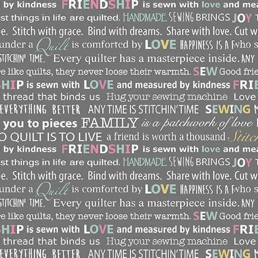 Benartex Fabric - Quilter Words Grey