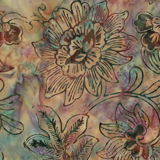 Benartex Fabric - Peonies Natural Multi
