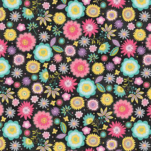 Benartex Fabric - Happy Floral Slate/Multi